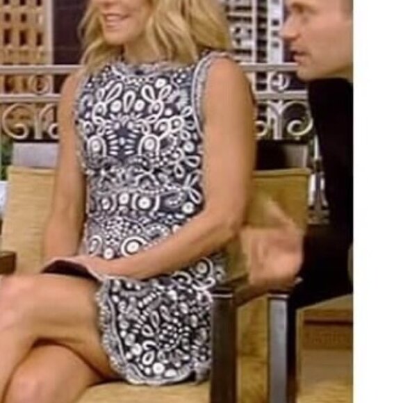 ALICE + OLIVIA Rapunzel Embroidered Denim Flounce Mini Sheath Dress Size 0 - Picture 2 of 5